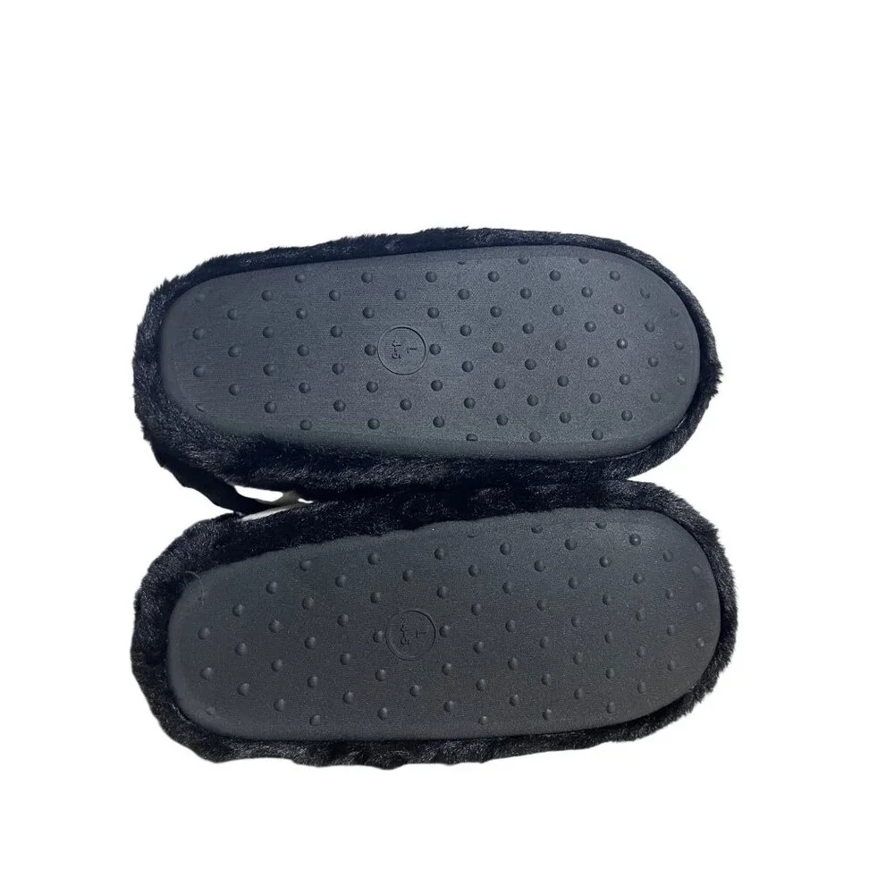 Cat & Jack Big Kids Journey Sneaker Slippers Size 4-5 Black White Plush Lace Up